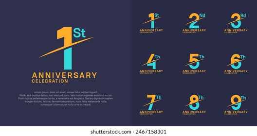 anniversary logotype vector set with orange and blue color and slash for celebration day