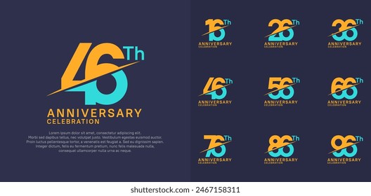 anniversary logotype vector set with orange and blue color and slash for celebration day
