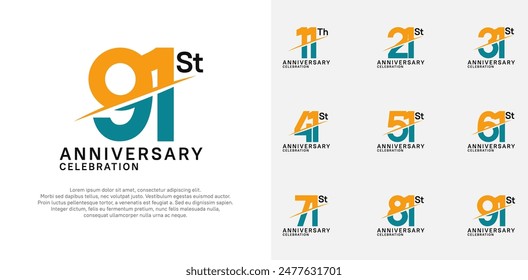 anniversary logotype vector set with orange and blue color and slash for celebration day