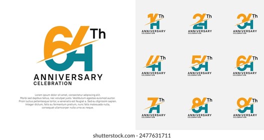 anniversary logotype vector set with orange and blue color and slash for celebration day