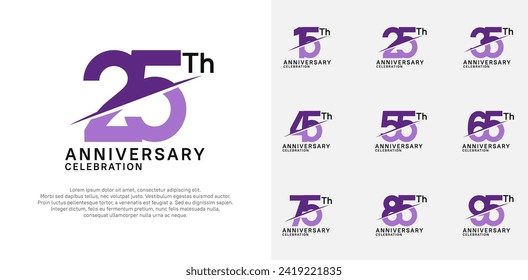 anniversary logotype vector set with purple color and slash for celebration day