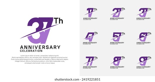 anniversary logotype vector set with purple color and slash for celebration day