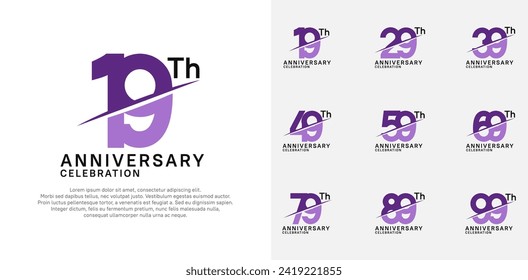 anniversary logotype vector set with purple color and slash for celebration day