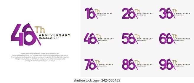 anniversary logotype vector set. purple and gold color with slash for celebration day