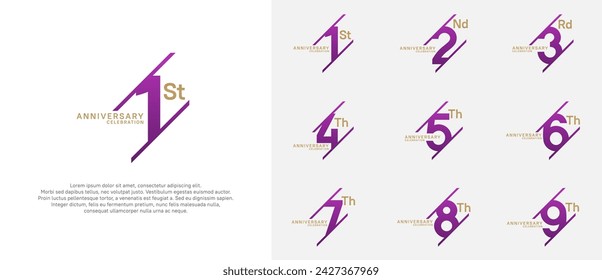 anniversary logotype vector set with purple and gold color can be use for celebration purpose