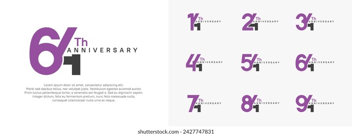 conjunto de vector de logotipo de aniversario, color púrpura y negro para fines de celebración