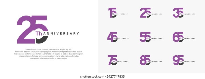 conjunto de vector de logotipo de aniversario, color púrpura y negro para fines de celebración