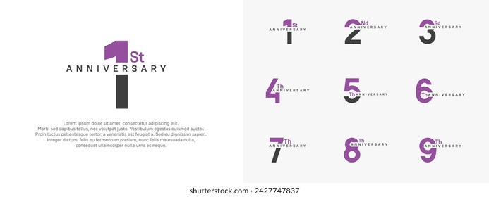 anniversary logotype vector set, purple and black color for celebration purpose