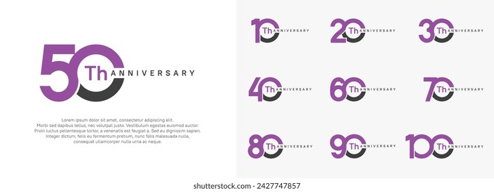 conjunto de vector de logotipo de aniversario, color púrpura y negro para fines de celebración
