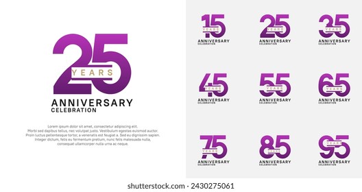 anniversary logotype vector set with purple color for special celebration