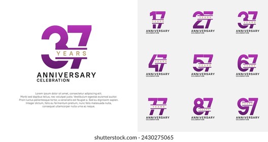 Conjunto de vector de logotipo de aniversario con color púrpura para celebración especial