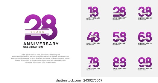 anniversary logotype vector set with purple color for special celebration