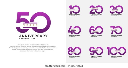 Conjunto de vector de logotipo de aniversario con color púrpura para celebración especial