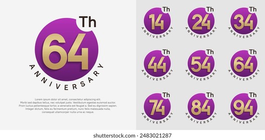 anniversary logotype vector set with purple color circle and gold number can be use for celebration moment