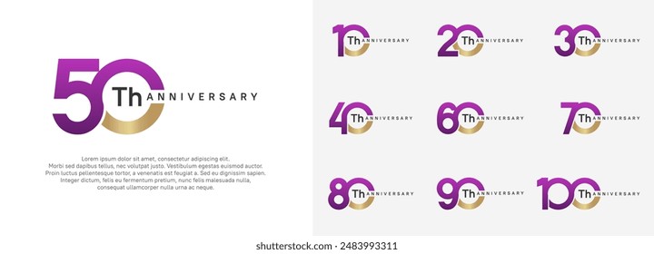 anniversary logotype vector set, purple and gold color for celebration purpose
