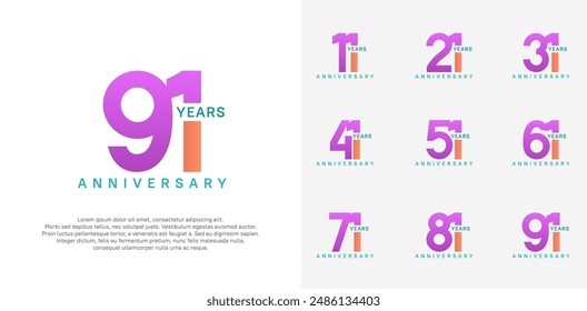 anniversary logotype vector set with purple and orange color for special celebration day