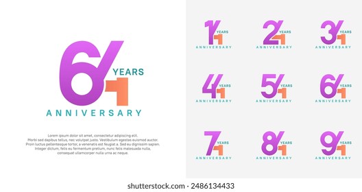 anniversary logotype vector set with purple and orange color for special celebration day