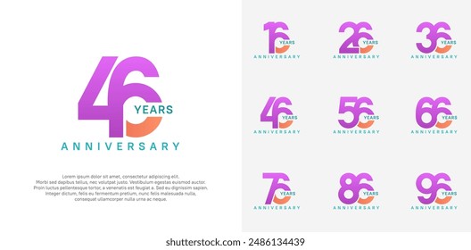 Jubiläums-Logotyp-Vektorgrafik-Set mit lila und orange Farbe für besonderen Feiertag