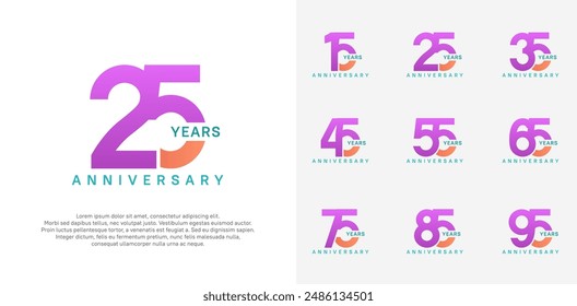 anniversary logotype vector set with purple and orange color for special celebration day