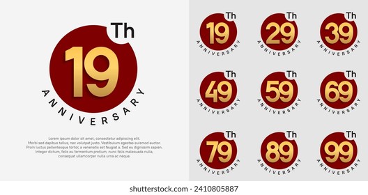anniversary logotype vector set with red color circle and gold number can be use for celebration moment
