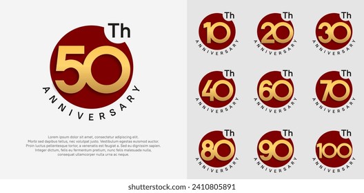 anniversary logotype vector set with red color circle and gold number can be use for celebration moment