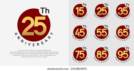 anniversary logotype vector set with red color circle and gold number can be use for celebration moment