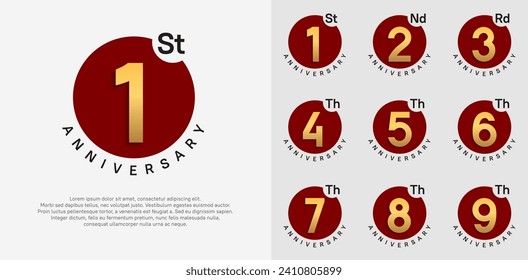 anniversary logotype vector set with red color circle and gold number can be use for celebration moment