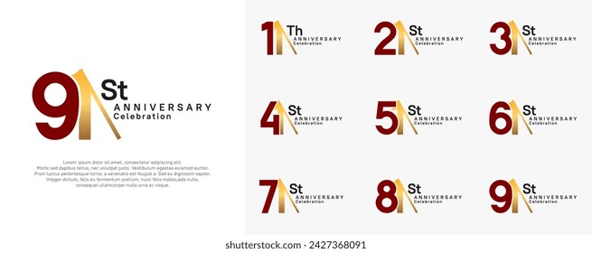 anniversary logotype vector set. red and gold color with slash for celebration day