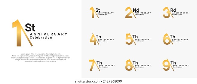 anniversary logotype vector set. red and gold color with slash for celebration day