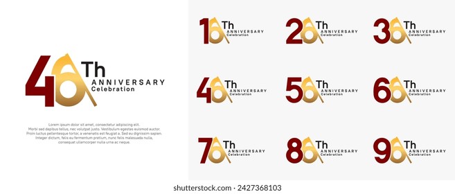 anniversary logotype vector set. red and gold color with slash for celebration day