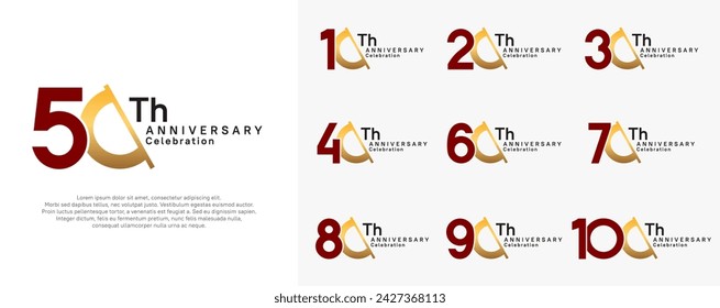 anniversary logotype vector set. red and gold color with slash for celebration day