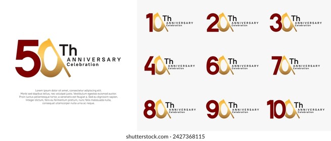 anniversary logotype vector set. red and gold color with slash for celebration day