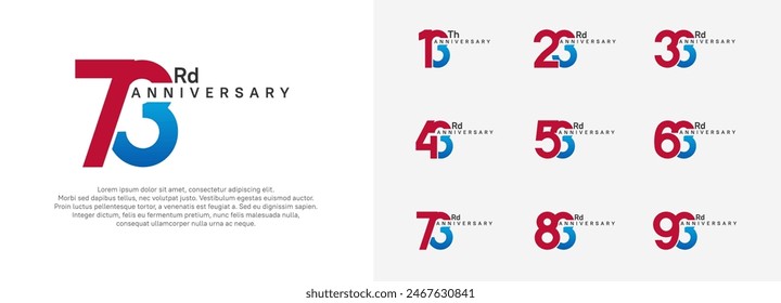 anniversary logotype vector set, red and blue color for celebration purpose