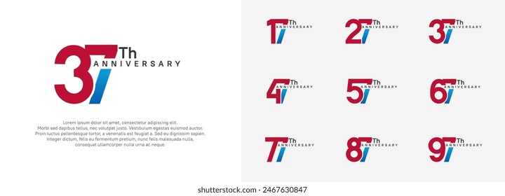anniversary logotype vector set, red and blue color for celebration purpose