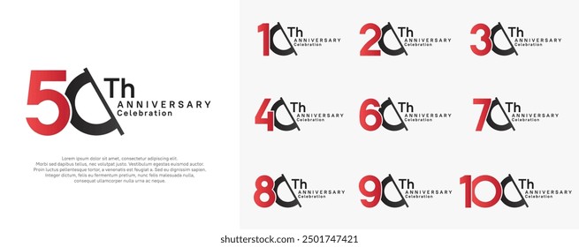 anniversary logotype vector set. red and black color with slash for celebration day