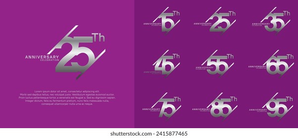 conjunto de vectores de logotipo de aniversario con color plateado se puede usar para fines de celebración