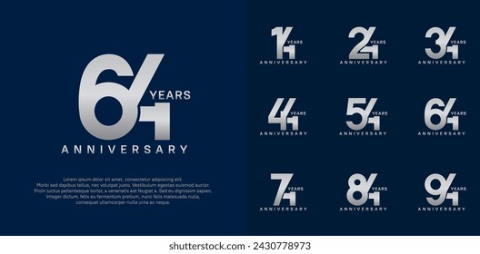 anniversary logotype vector set with silver color for special celebration day