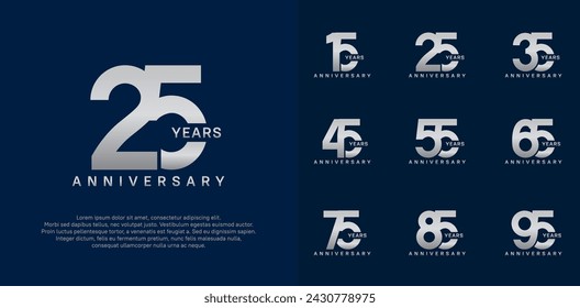 anniversary logotype vector set with silver color for special celebration day