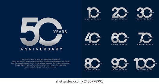 anniversary logotype vector set with silver color for special celebration day