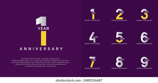 anniversary logotype vector set with silver and yellow color for special celebration day