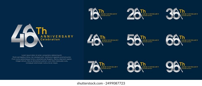 anniversary logotype vector set. silver and yellow color with slash for celebration day