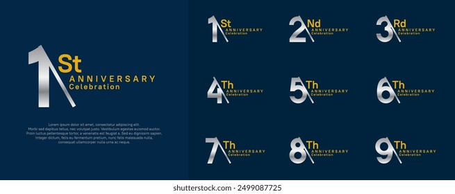 anniversary logotype vector set. silver and yellow color with slash for celebration day