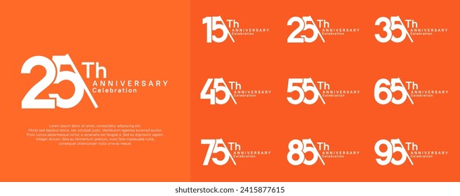 anniversary logotype vector set. white color with slash for celebration day