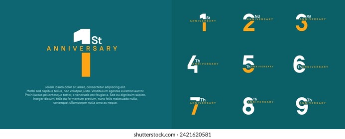 anniversary logotype vector set, white and orange color for celebration purpose