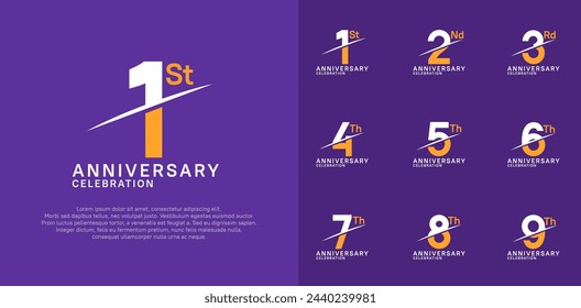 vector de logotipo de aniversario establecido con color blanco y amarillo y barra para el día de la celebración
