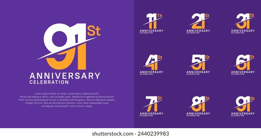 anniversary logotype vector set with white and yellow color and slash for celebration day
