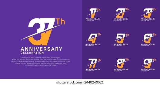 anniversary logotype vector set with white and yellow color and slash for celebration day