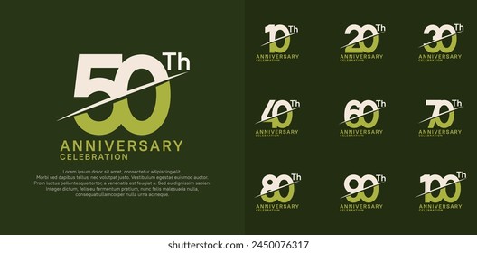 anniversary logotype vector set with white and green color and slash for celebration day