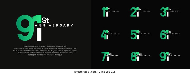 anniversary logotype vector set, white and green color for celebration purpose