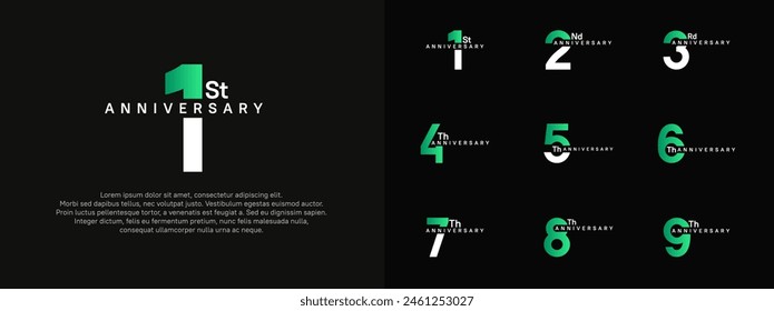 anniversary logotype vector set, white and green color for celebration purpose